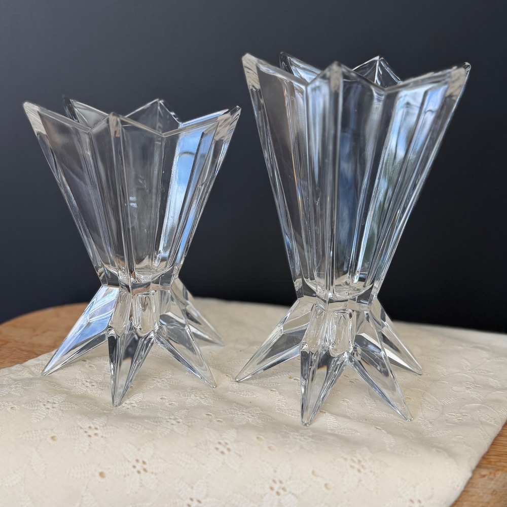 Nachtmann‎ Galaxy Lead Crystal Candle Holder Vase Set Starburst Clear Vintage